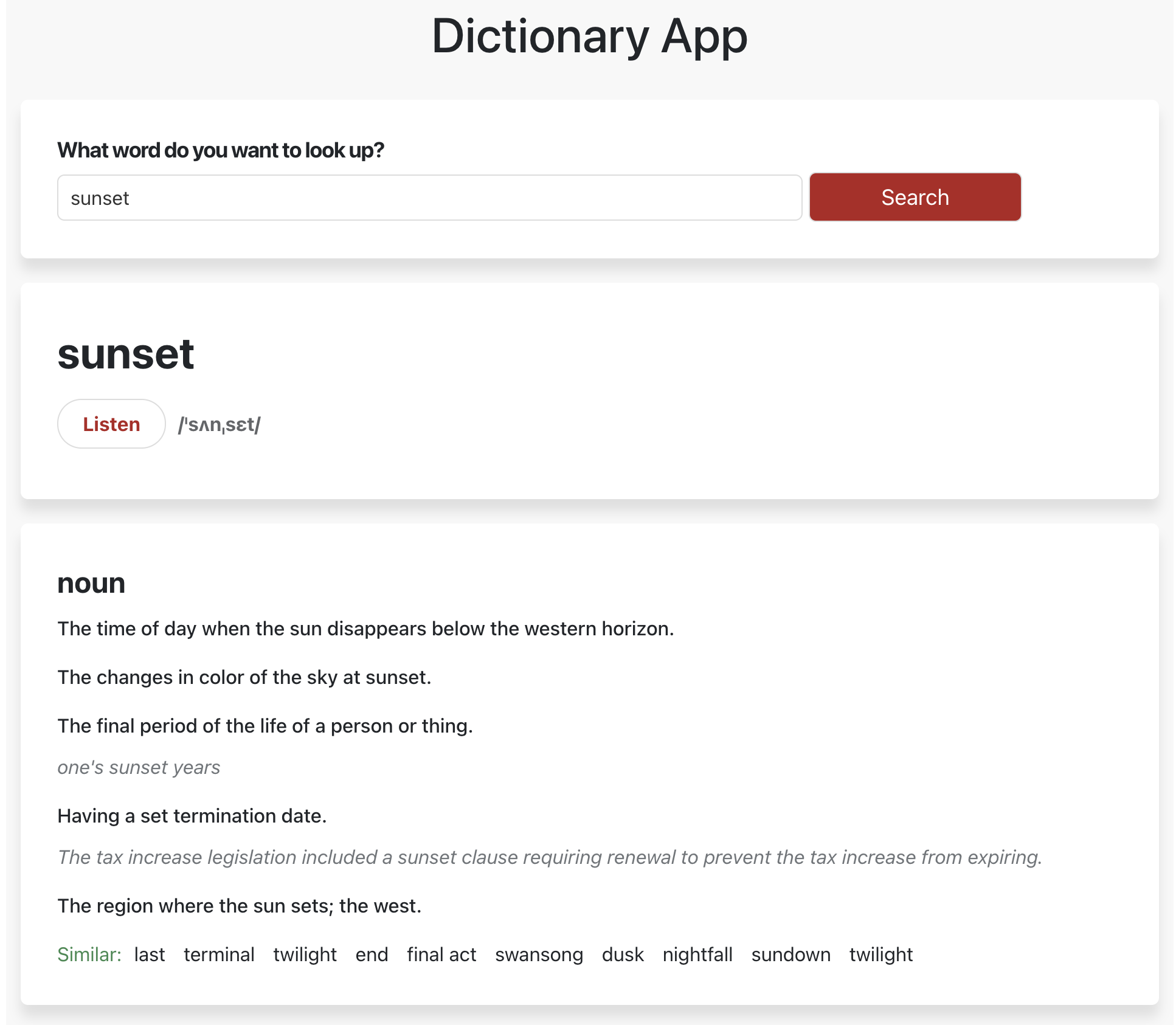 preview of my dictionary app