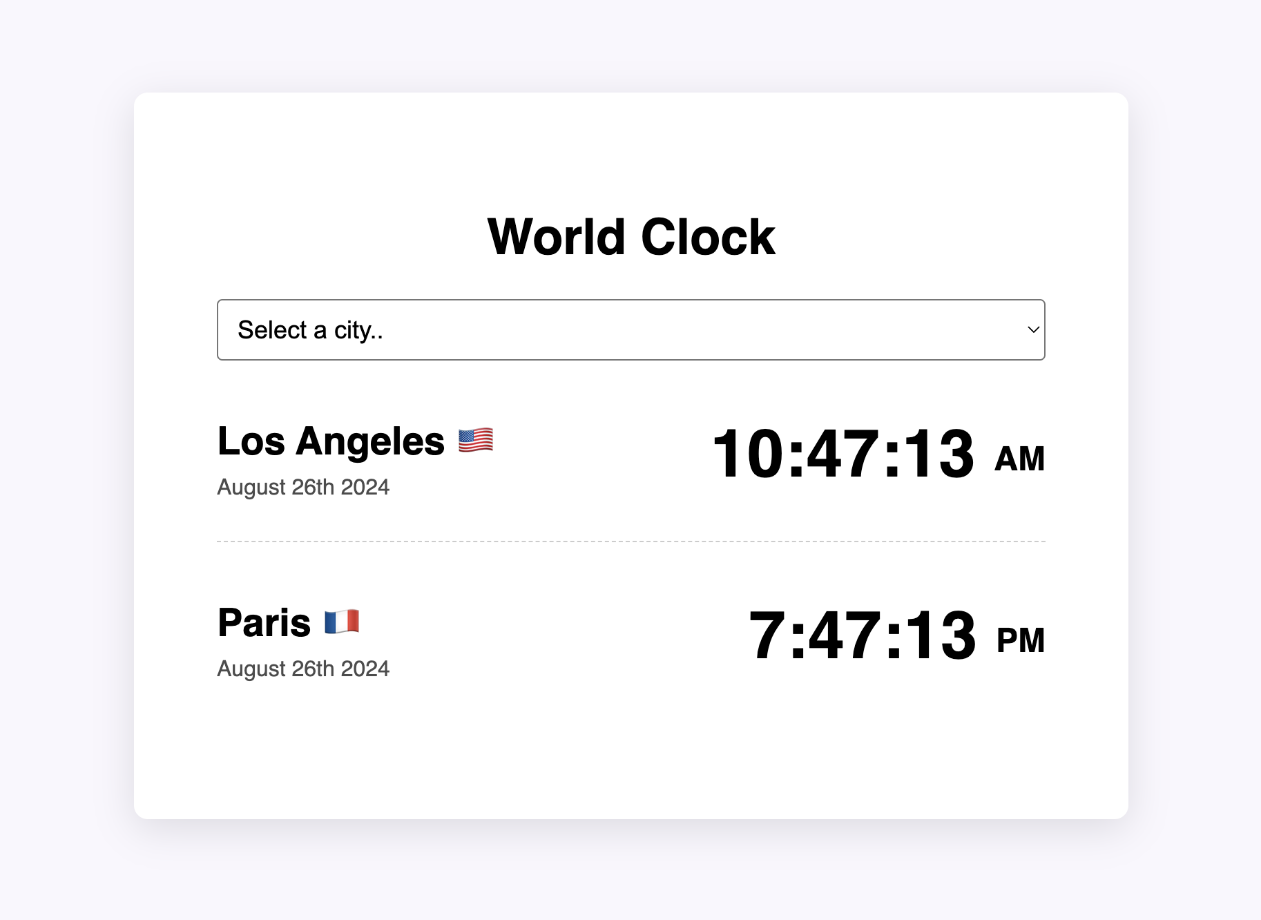 preview of world clock app